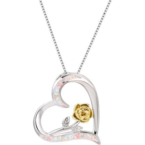 Fashion Flower Heart Pendant Necklace for Women Jewelry Accessories Cute Women Imitation Opal Necklace