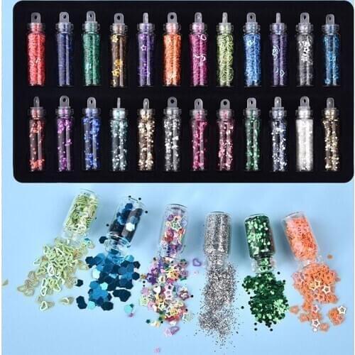 12/24 Bottles UV Resin Filling Decroation Materials Star Heart Sequins Mixed Fillers For DIY Epoxy Resin Crafts Jewelry Making