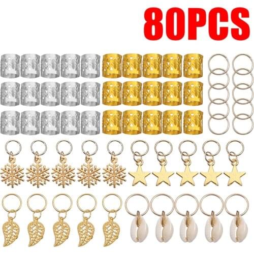 80pcs/set Hair Braid Ring Clip Metal Jewelry Polished DIY Hair Cuffs Braid Rings Hair Jewelry Pendants Decoration Gold Silver