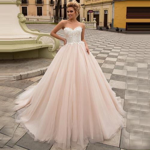 ADLN Elegant Champagne Wedding Dresses abito da sposa Sweetheart Corset Bridal Gown with Appliques Tulle Ball Gown Bride Dress