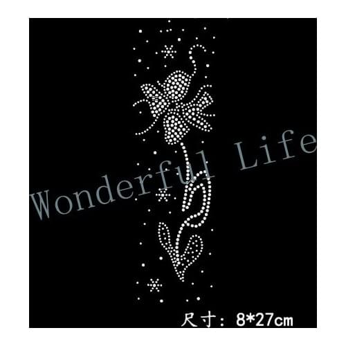 Free shipping long dot shining flower for ladys hot fix rhinestones Iron on heat transfer design for clothing