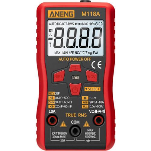 ANENG M118A Digital Mini Multimeter Tester Auto Mmultimetro True Rms Tranistor Meter with NCV Data Hold 6000counts Flashlight