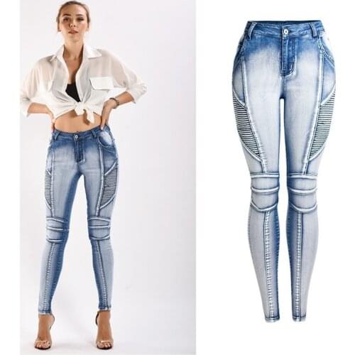 Stretch Washable White Blue Thin Womens Denim Pencil Pants New Locomotive Style Mid-Waist Jeans Plus Size 4XL Casual Trousers