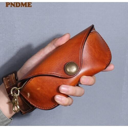 Retro high-quality genuine leather mens womens glasses bag natural real first layer cowhide sunglasses storage protection box