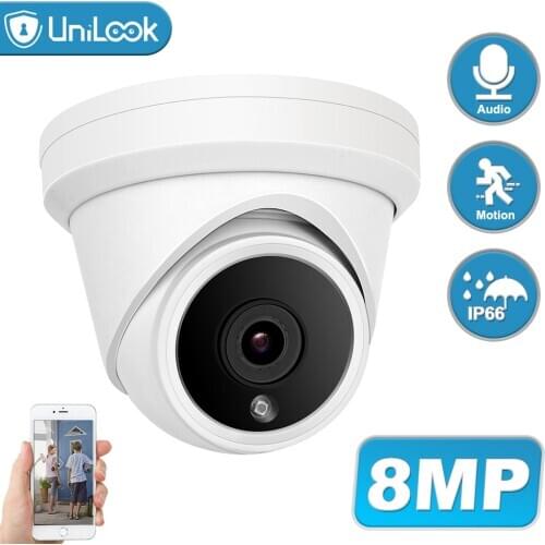 UniLook 8MP 4K Turret POE IP Camera Built in Microphone CCTV Security Camera Outdoor Hikvision Compatible ONVIF IP66 H.265