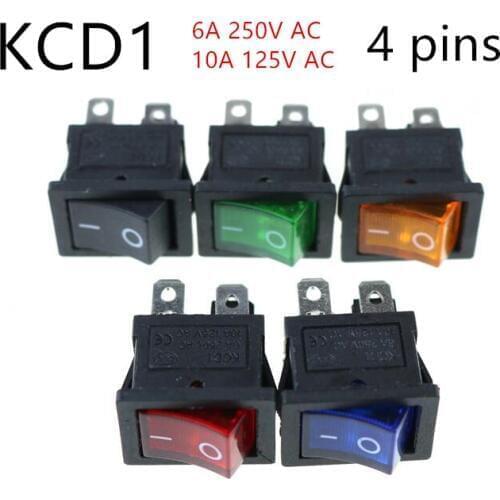 KCD1 On-Off 4Pin Rocker Switch 6A/10A 250V/125V AC Red Yellow Green Blue Button Best Price KCD1
