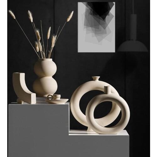 Ceramic Vases Minimalism Style Decoration Kitchen Office or Living Room White Modern Geometric Decorative Vases for Home Decor