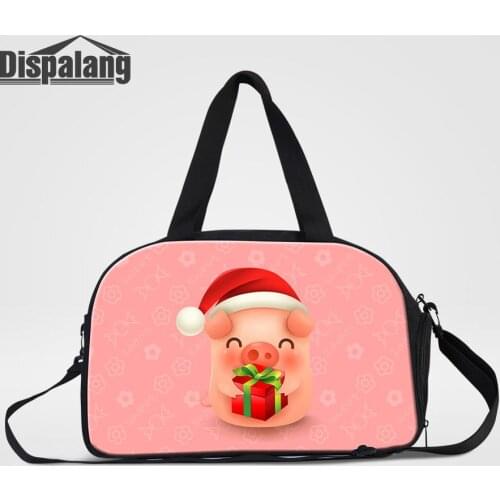 Cute Pink Piggy Prints Travel Bag With Shoe Pocket Large Capacity Journey Duffle Bag Carry-on Bag Cartoon Weekend Overnight Bag