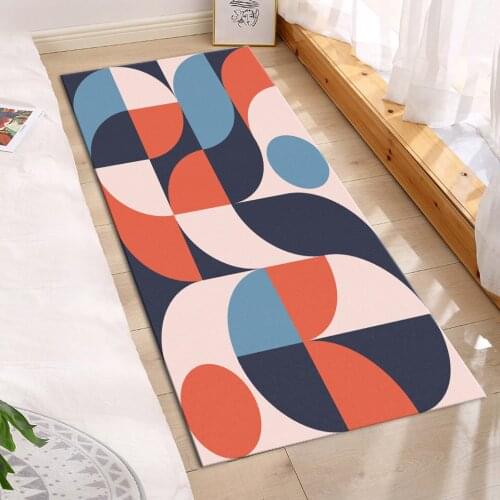 Fashion Blue Orange Pink Goemtric Bedside Mat Anti-slip Kitchen Rug Bedroom Floor Mat Long Girl Room Cute Mat Bathroom Soft