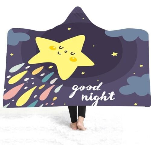 Can wear plush star moon painting hooded blanket full print wearable blanket adults men women blanket
