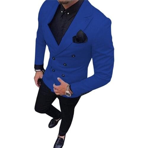 2020 Handsome Custom Made Royal Blue Double-Breasted Groomsmen Peak Lapel Groom Tuxedos Men Suits Wedding Prom Best Man Blazer