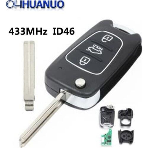Upgraded Flip Remote Key Fob 433MHz ID46 for Hyundai I20 2010-2015 P/N: 95430-1K000