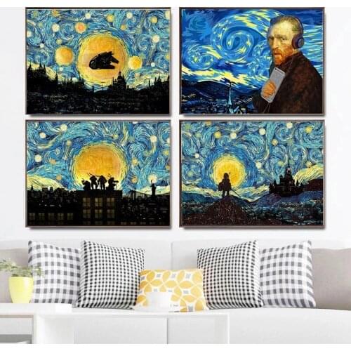 Famous Artist Van Gogh Abstract Landscape Starry Night Canvas Poster Famous Classic Wall Art Print Picture for Living Room Decor