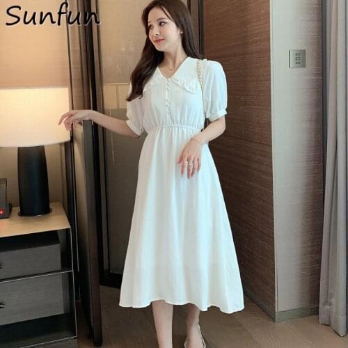 Casual Sweet Office Lady Pencil O-Neck Collar Student Dress Elastic Waist Summer Temperament Small Fairy Skirt Chic Gentle Dress