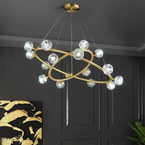 Led Light Luxury Nordic Living Room Crystal Chandelier Modern Minimalist Creative Dining Room Bedroom Lamp Copper Club Hotel