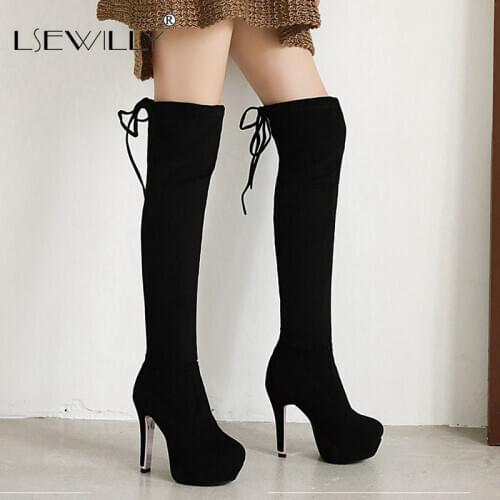 Lsewilly Large Size 30-48 Leopard Print Over The Knee Boots Sexy High Heels Fashion Platform Long Boots Winter Shoes Woman