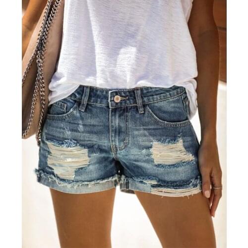Summer Vintage Faded and Distressed Ripped Jean Shorts with Pockets 2021 Plus Size Woman Casual Hole Hot Short Denim S-XXXL