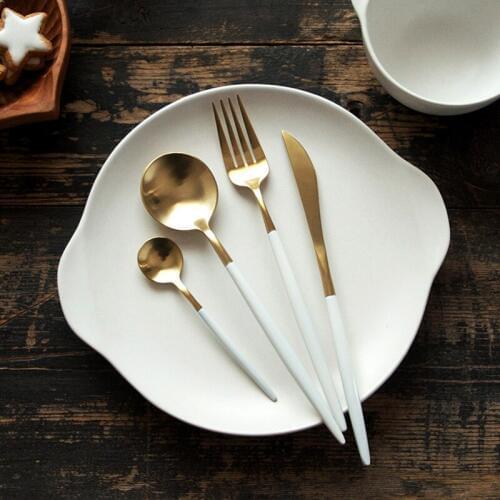 Stylish Japanese Flatware Set Portugal Gold Dining Knife High-end Wedding Spoon Restaurant Fork Luxurious Tableware 4pcs/set