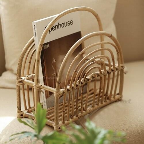 Rattan Magazine Rack Home Living Room Books Magazines Toys Storage Rack Sofa Coffee Table Snacks Storage Basket