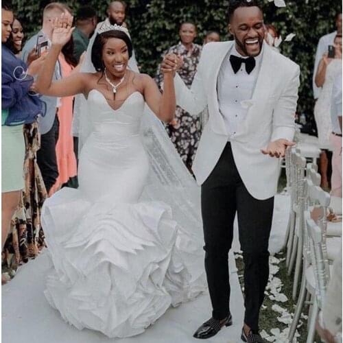 Sweetheart Mermaid Plus Size Wedding Dresses Modest Ruffles Satin Long Beach Bridal Gowns vestidos de novia