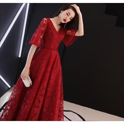 Long Wine Red Evening Gown 2021 Three-Dimensional Lace V-Neck Plus Size 5XL Propose A Toast Dresses 200KG Dress For Pregnant