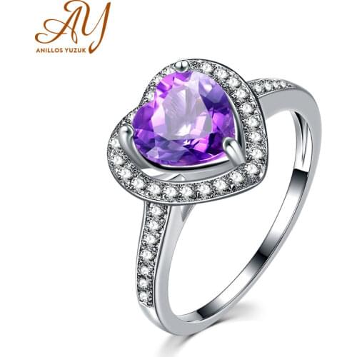 Anillos Yuzuk Silver 925 Jewelry Ring Amethyst Silver Womens Classic Heart Natural Gemstone Rings Engagement Ring Fine Jewelry
