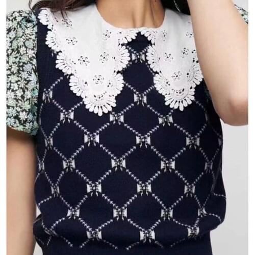 2 Pieces Set Autumn Sleeveles Vest Knitted Top Women Sweater Slim Fitting+elastic Waist Mini a Line Skirt Bow Print