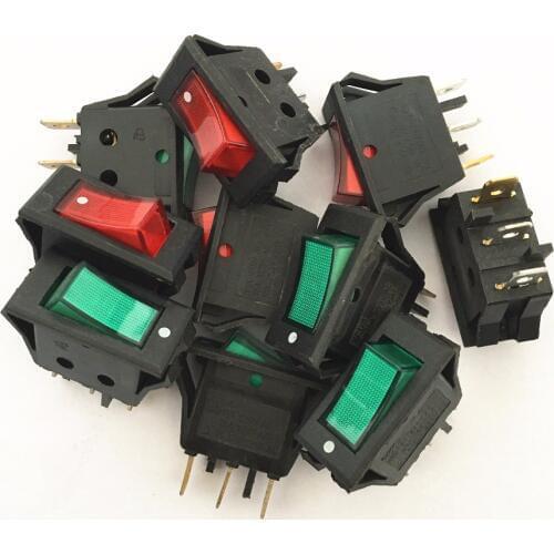 10pcs 3 Pin ON-OFF SPST Red Green Boat Rocker Switch White Button 15A/250V 20A/125V AC