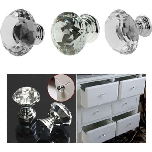 10x Clear Glass Crystal Cabinet Knobs Diamond Shape Wardrobe Door Knobs Cupboard Drawer Pull Handle with Screws