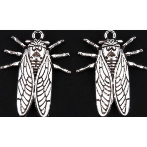 20Pcs Silver Color Cicada Charms Animal Pendant Jewelry Making Accessories For DIY Choker Necklace Handmade 28X23mm A2684