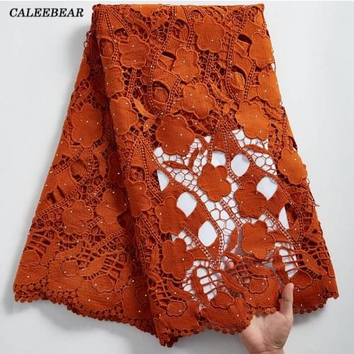 2021 High Quality African Guipure Lace Fabric Lastest Nigerian Water Soluble Cord Lace Fabric 5Yards Stones Lace For Dress S2315