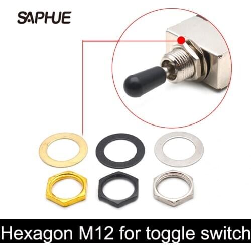 3 Sets Hexagon M12 Electric Bass Guitar Nut Washer for Toggle Switch 12MM Bass Guitar Switch Nut Gasket Black/Gold/Chrome