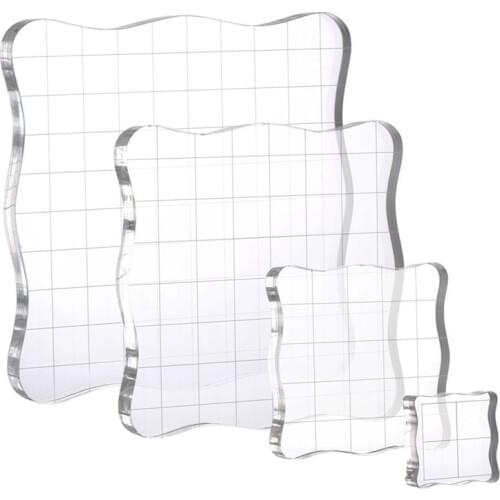 ABSF 4Pcs/Set Stamps Pad Tools DIY Stamp Acrylic Block Pad with Grid Grip for Clear Stamps Scrapbooking Handmade Stamping Tools