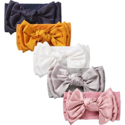 5Pcs/Set Silk Chiffon Bow Knotted Headband Flower Print Handmade Double Layers Elastic Nylon Hair Bands Boy Girl Headwraps