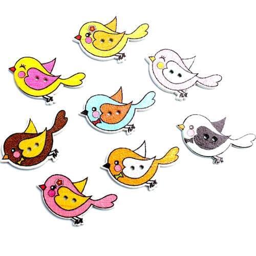 50pcs Mixed 30x19mm Birds Wooden Buttons For Clothes Needlework Scrapbooking Crafts Diy Sewing Accessories Wood Decoration