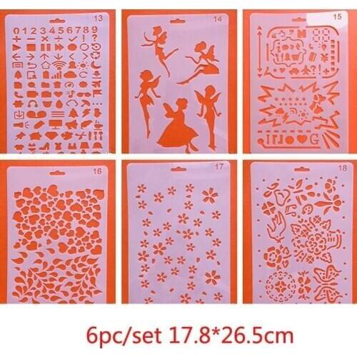 6pc Stencil Bullet Journal Little Angel Painting Template Plastic Scrapbooking Stamp Decoration Office School Supplies Reusable