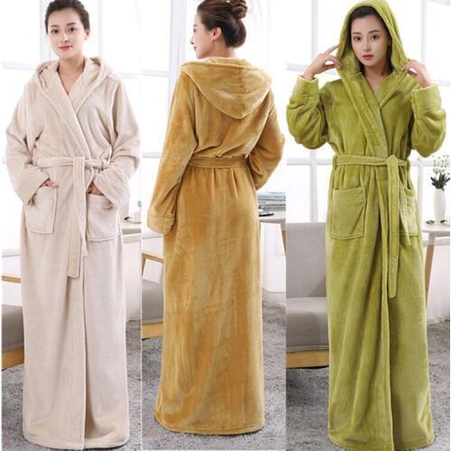 Hooded Toweled bathrobes cotton flannel robe lady women robe autumn and winter waste-absorbing thick soft Long bathrobe