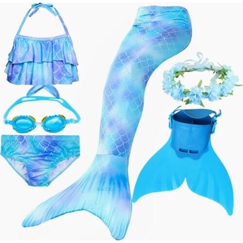 Kids Swimming Mermaid Tail Ariel Costumes Cosplay Bikini Set can add with Monofin Flipper Swimsuit Bating Bikini Suit for Girls