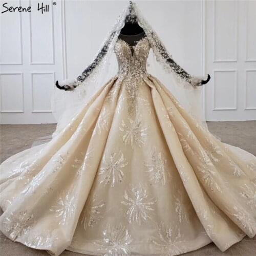 Dubai Champagne Off Shoulder Sexy Wedding Dresses 2021 Sparkle Sequins Beading Luxury Bridal Gowns HX0063 Custom Made