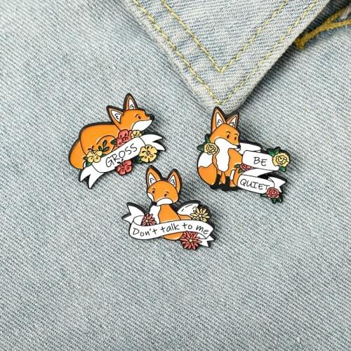 Fox Banner Enamel Pins Custom Forest Animal Brooches Bag Clothes Lapel Pin Badge Jewelry Gift for Kids Friends