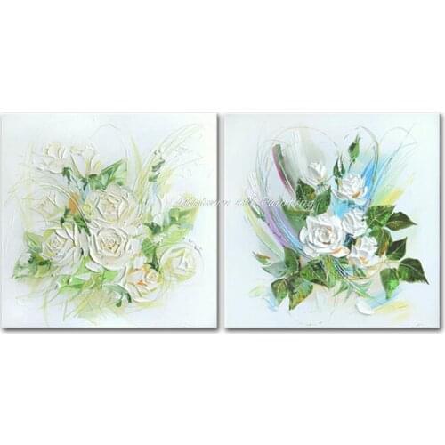 High Quality Thick Mechanism White Flowers Decoration Oil painting On Canvas Home Wall Art Decor For Living Room Picture