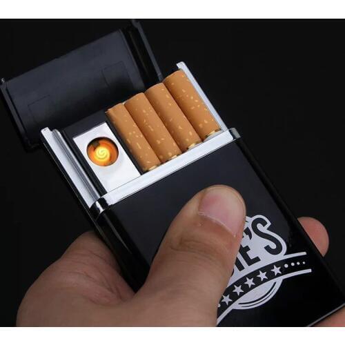 Cool Cigarette Box With Lighter Smoking 8pcs Cigarettes Cigarette Case Creative USB Charging Cigarette Lighter