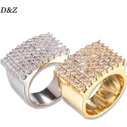 D&Z New Iced Out CZ Stones Rings In Gold Color Hip Hop Personalised Fashion Jewelry Gift Hip Hop Jewelry