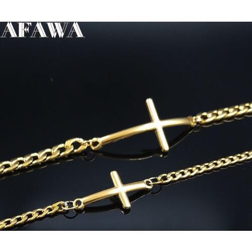 2pcs 2021 Fashion Cross Stainless Steel Bracelets for Couple Chain Bracelet Gold Color Jewelry pulsera pareja B18509