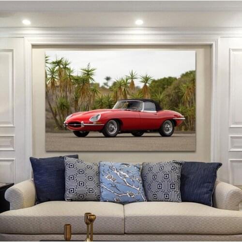 Convertible Classic Old Car Jaguar E-Type Wallpaper Supercar Posters Canvas Print Paintings Wall Art for Living Room Decor