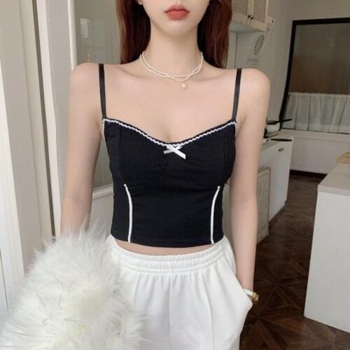 ATHVOTAR Women Crop Top Knitting Lace Tank Top Bra Female Sweet Tube Tops Bow Camisole Sleeveless Camisole Underwear New 2021