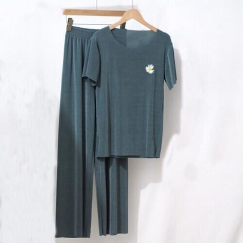 Summer pajamas set women short sleeve t shirt + pant cotton nightwear pyjamas suit loose womens spring sleepwear pijama mujer