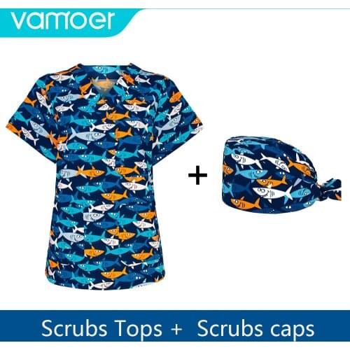 Hospital Staff Scrubs tops V-neck Shirt Uniform Unisex Dental Clinic Supplies Nurse Work clothes scrubs uniform lab coat