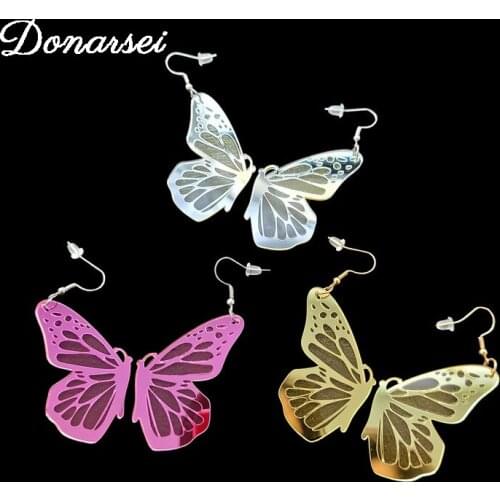 Donarsei Fashion Mirrored Seperated Butterfly Drop Earrings For Women Cute Animal Dangle Earrings Gift