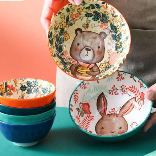 Cartoon Rice Bowl Household Rice Small Bowl Brown Bear Noodle Bowl Creative Childrens Ceramic Rice Bowl Kitchen Accessories